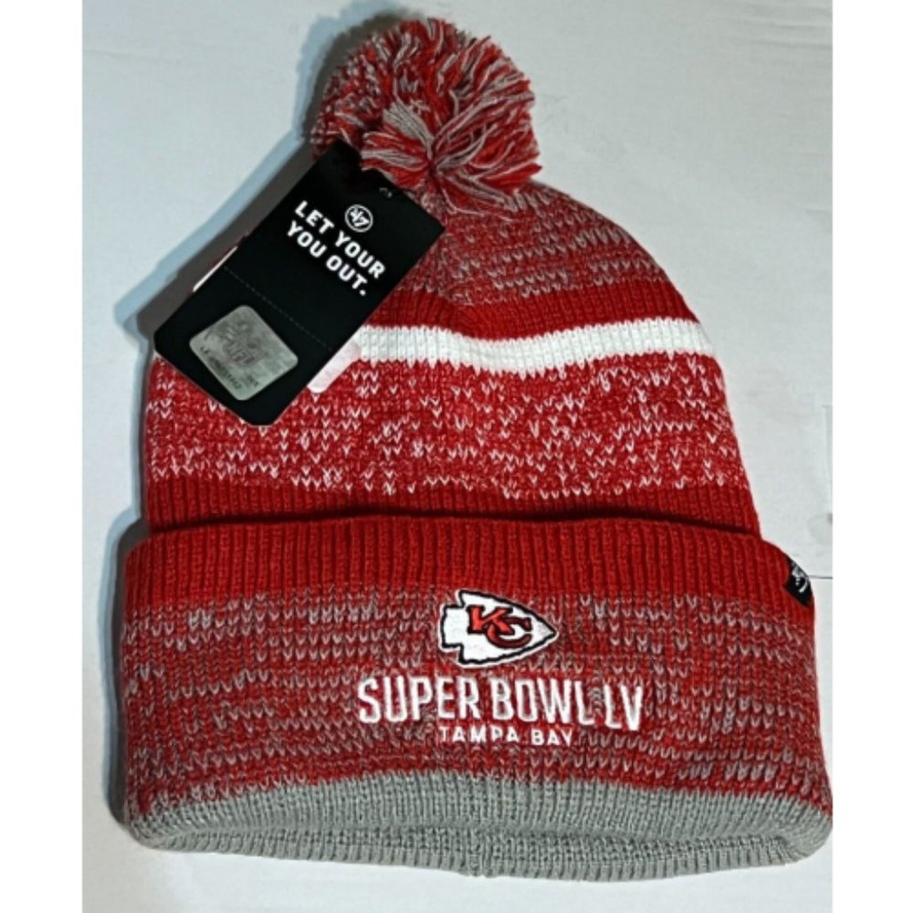 Kansas City Chiefs Super Bowl LV Tampa Bay Knit Beenie Pom Hat 47 Brand NFL NWT